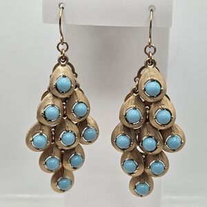 VINTAGE Premier Designs Frivolous Gold Tone Chandelier Earrings Fish Hook Boho